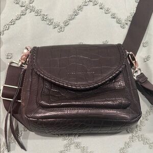 Aimee Kestenberg Black Crocodile-Embossed Crossbody Bag with sliver Hardware